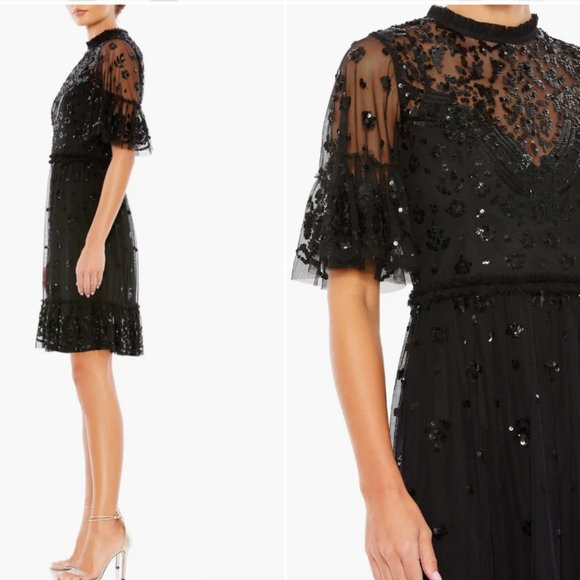 MAC DUGGAL 9143 EMBELLISHED ILLUSIONS HIGH NECK BLACK MINI DRESS sz 2 - Picture 6 of 7